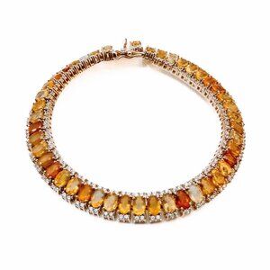 Yellow Brown Ethiopian Opal And Zircon 18K Over 925 Gemstone Tennis Bracelet - 8